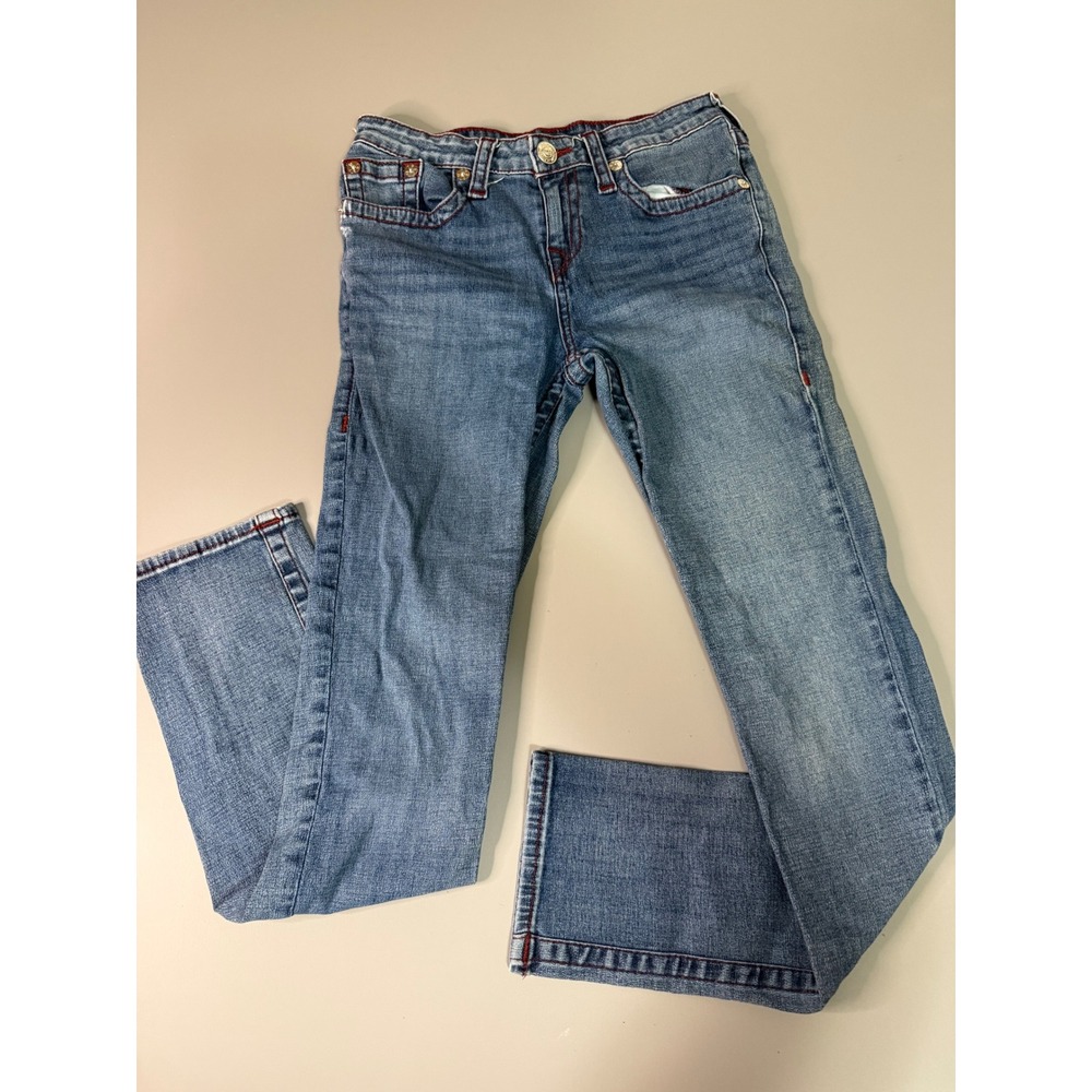 True Religion Rocco Boys Relaxed Skinny Jeans Size 14 Blue Red Stitch Stretch